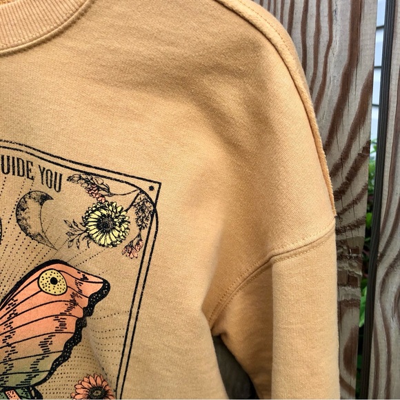 Zoe + Liv Let The Universe Guide You Butterfly Yellow Cropped Sweatshirt - Picture 6 of 6
